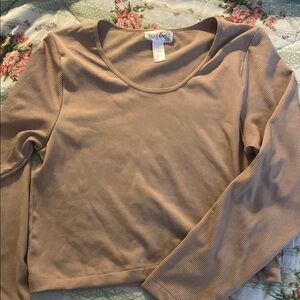 Just Be Tan Long Sleeve Fitted Crop Blouse